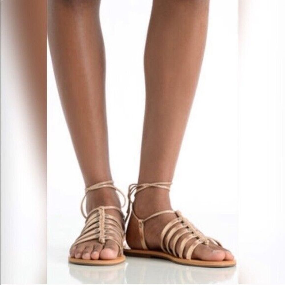 Lucky Brand Colette GOLD CRINKLE Gladiator STRAPPY Sandals Sz 6 M New Boho Chic